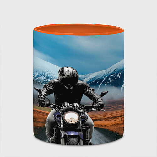 Кружка цветная Мотоцикл в горах / 3D-Белый + оранжевый – фото 2