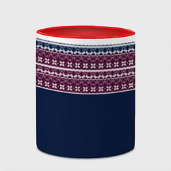 Кружка 3D Скандинавский орнамент на синем, бордовом фоне, цвет: 3D-белый + красный — фото 2