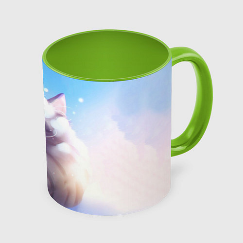 Кружка цветная Заснеженный котик / 3D-Белый + светло-зеленый – фото 1
