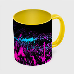 Кружка 3D Фиолетовые линии и нейроны, цвет: 3D-белый + желтый