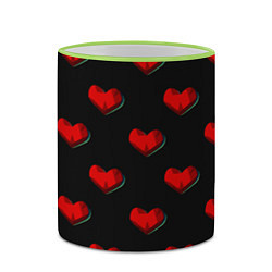 Кружка 3D Красные сердца полигоны, цвет: 3D-светло-зеленый кант — фото 2