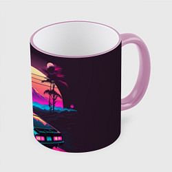 Кружка 3D Synthwave car and mountains, цвет: 3D-розовый кант