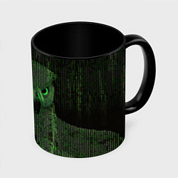 Кружка 3D Сова в стиле ASCII-графики, цвет: 3D-белый + черный
