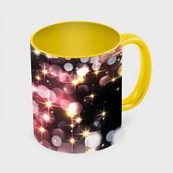 Кружка цветная Сияние розовых и золотых блесток на черном фоне