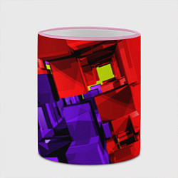 Кружка 3D Множество геометрических красных, фиолетовых и жёл, цвет: 3D-розовый кант — фото 2
