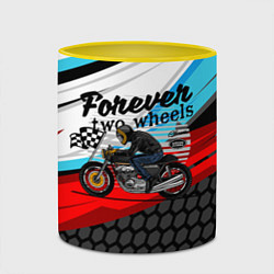 Кружка 3D Два колеса навсегда мотоспорт, цвет: 3D-белый + желтый — фото 2