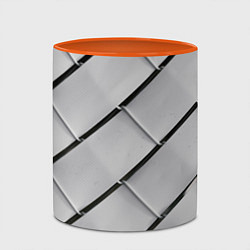 Кружка 3D Серый блоковый металлический паттерн, цвет: 3D-белый + оранжевый — фото 2