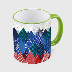 Кружка цветная Флаг России в стиле пэчворк