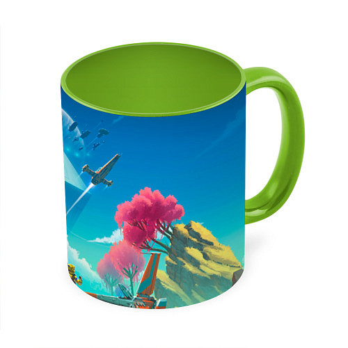 Кружка цветная No Mans Sky / 3D-Белый + светло-зеленый – фото 1