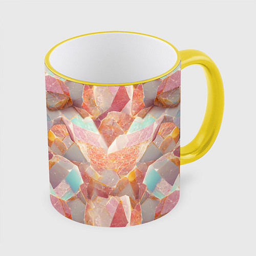 Кружка цветная Текстура розового мрамора на камнях / 3D-Желтый кант – фото 1