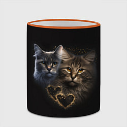Кружка 3D Влюбленные кот и кошка с сердечками, цвет: 3D-оранжевый кант — фото 2