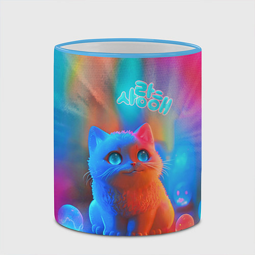Кружка цветная Милый котенок - тай-дай / 3D-Небесно-голубой кант – фото 2