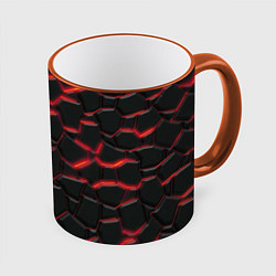 Кружка 3D Красный неон и плиты, цвет: 3D-оранжевый кант