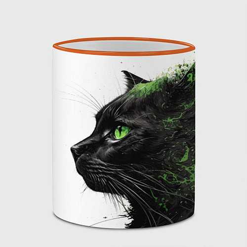 Кружка цветная Кот с зелеными глазами / 3D-Оранжевый кант – фото 2