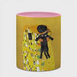 Кружка 3D Пародия Густав Климт: Поцелуй кота, цвет: 3D-белый + розовый — фото 2