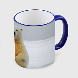Кружка 3D Белый медведь приветствует, цвет: 3D-синий кант