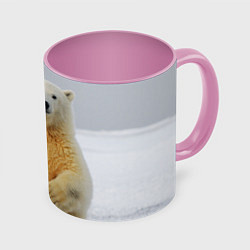 Кружка 3D Белый медведь приветствует, цвет: 3D-белый + розовый