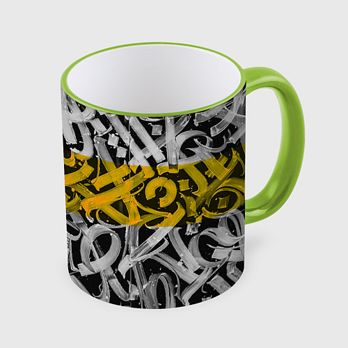 Кружка цветная Yellow Callicraphic / 3D-Светло-зеленый кант – фото 1