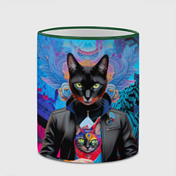 Кружка 3D Чёрная модница кошка - нейросеть, цвет: 3D-зеленый кант — фото 2