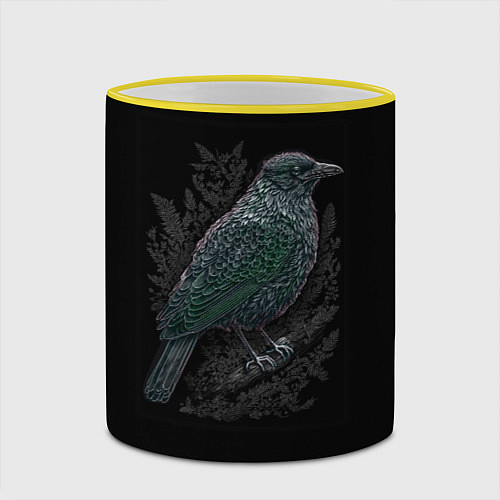 Кружка цветная Чёрный Ворон птица тёмная / 3D-Желтый кант – фото 2