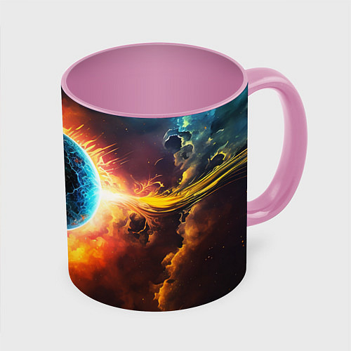 Кружка цветная Планета в огненном космосе / 3D-Белый + розовый – фото 1