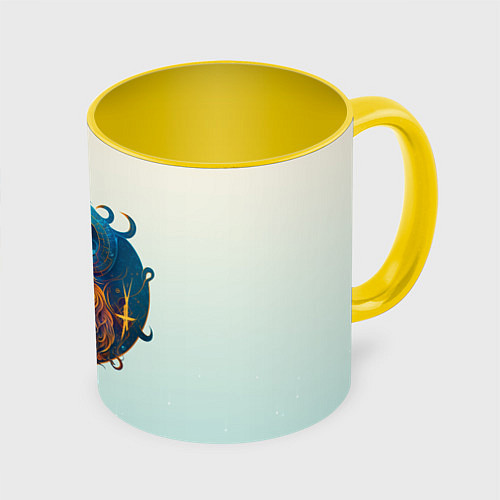 Кружка цветная Козерог на приятном светлом фоне / 3D-Белый + желтый – фото 1