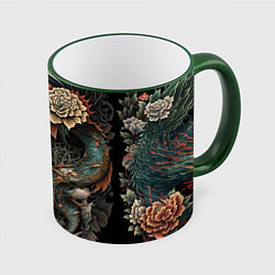 Кружка 3D Японская девушка Irezumi, цвет: 3D-зеленый кант
