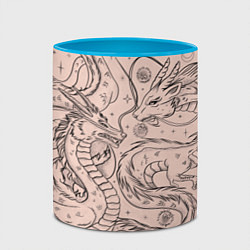 Кружка 3D Дракон - унесенные призраками: тату на бежевом, цвет: 3D-белый + небесно-голубой — фото 2