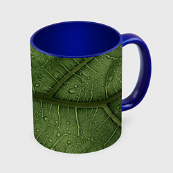 Кружка 3D Текстура зелёной листы, цвет: 3D-белый + синий
