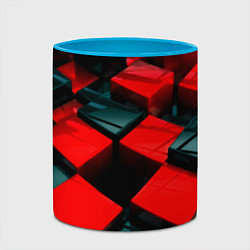 Кружка 3D Кубы геометрии красный и чёрный, цвет: 3D-белый + небесно-голубой — фото 2