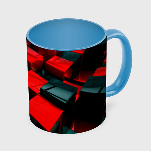 Кружка цветная Кубы геометрии красный и чёрный / 3D-Белый + небесно-голубой – фото 1