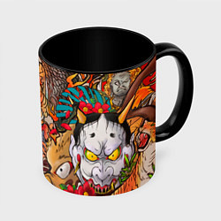 Кружка 3D Иредзуми: демон и дракон, цвет: 3D-белый + черный