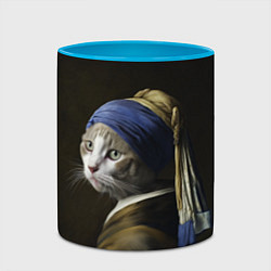 Кружка 3D Котейка с жемчужной серёжкой, цвет: 3D-белый + небесно-голубой — фото 2