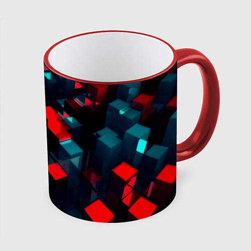 Кружка цветная Digital abstract cube / 3D-Красный кант – фото 1