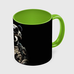 Кружка 3D Медведь панда солдат спецназа, цвет: 3D-белый + светло-зеленый