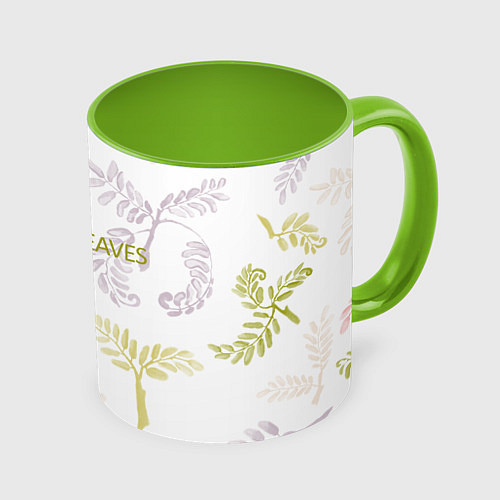 Кружка цветная Rowan leaves / 3D-Белый + светло-зеленый – фото 1