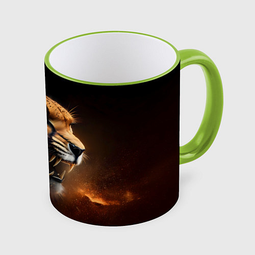 Кружка цветная Гепард рычащий / 3D-Светло-зеленый кант – фото 1