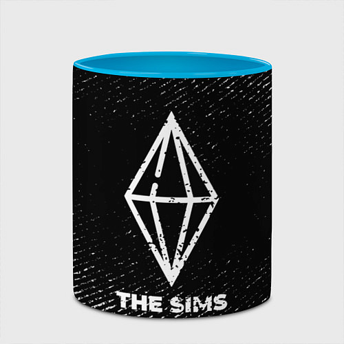 Кружка цветная The Sims с потертостями на темном фоне / 3D-Белый + небесно-голубой – фото 2