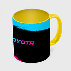 Кружка 3D Toyota - neon gradient: надпись и символ, цвет: 3D-белый + желтый