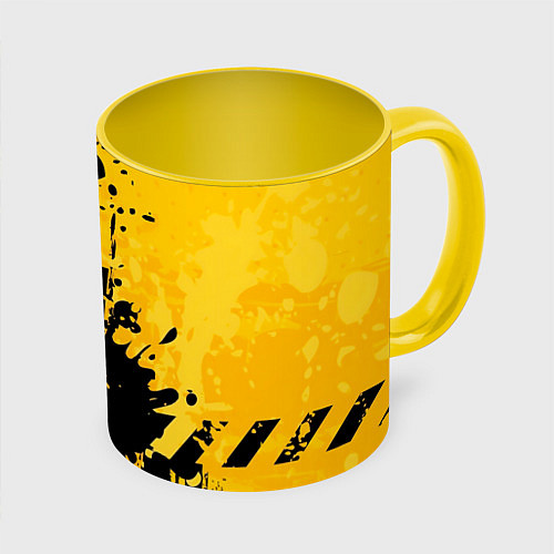 Кружка цветная Пятна черной краски на желтом фоне / 3D-Белый + желтый – фото 1