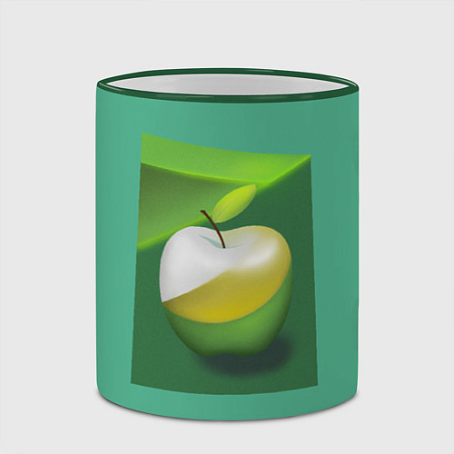 Кружка цветная Зеленое яблоко на мятном фоне / 3D-Зеленый кант – фото 2