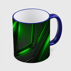 Кружка 3D Черные пластины с зеленым свечением, цвет: 3D-синий кант