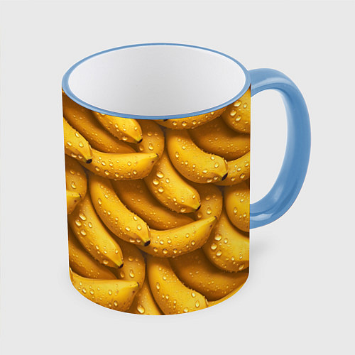 Кружка цветная Сочная текстура из бананов / 3D-Небесно-голубой кант – фото 1