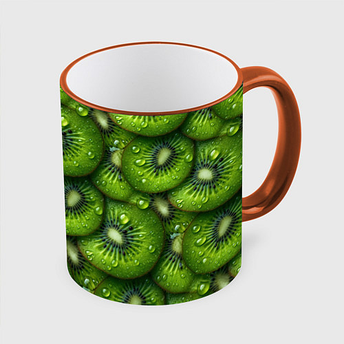 Кружка цветная Сочная текстура из киви / 3D-Оранжевый кант – фото 1