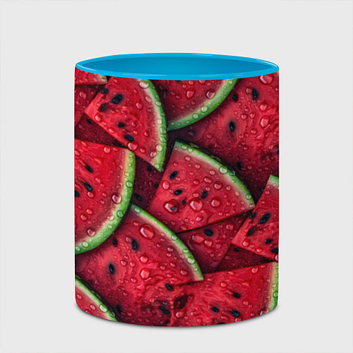 Кружка цветная Сочная текстура из долек арбуза / 3D-Белый + небесно-голубой – фото 2