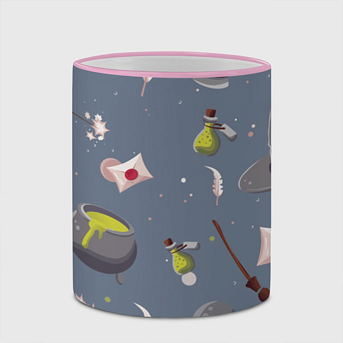 Кружка цветная Паттерн с магическими принадлежностями / 3D-Розовый кант – фото 2