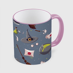 Кружка 3D Паттерн с магическими принадлежностями, цвет: 3D-розовый кант