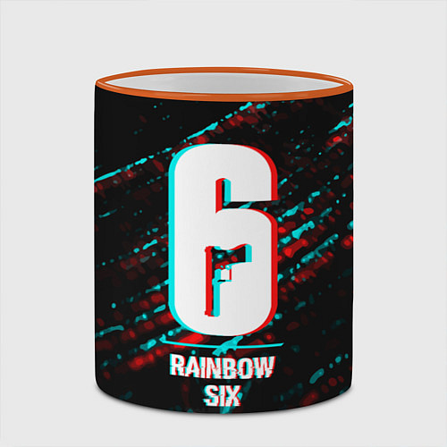 Кружка цветная Rainbow Six в стиле glitch и баги графики на темно / 3D-Оранжевый кант – фото 2