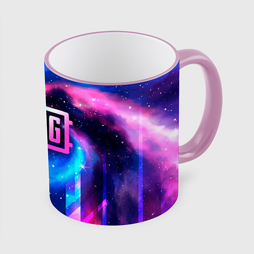 Кружка цветная PUBG неоновый космос / 3D-Розовый кант – фото 1