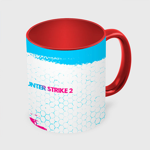 Кружка цветная Counter Strike 2 neon gradient style: надпись и си / 3D-Белый + красный – фото 1